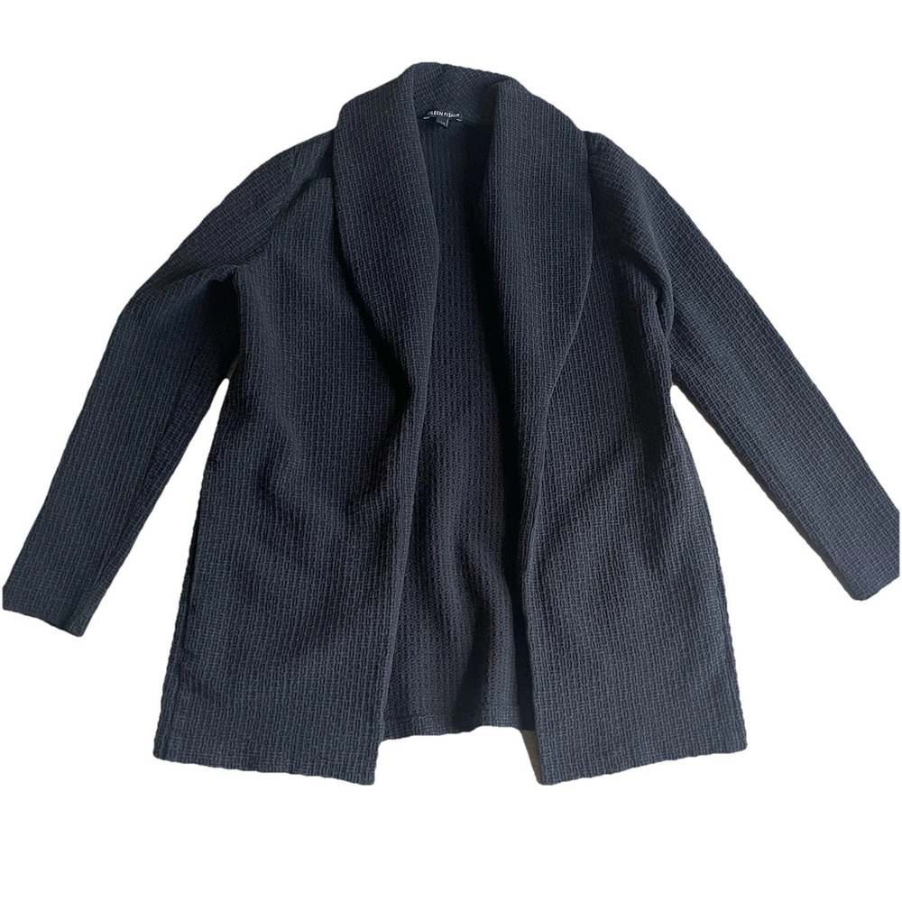 Eileen Fisher Shawl Collar Sweater Blazer Small Waffle Weave Organic Cotton
